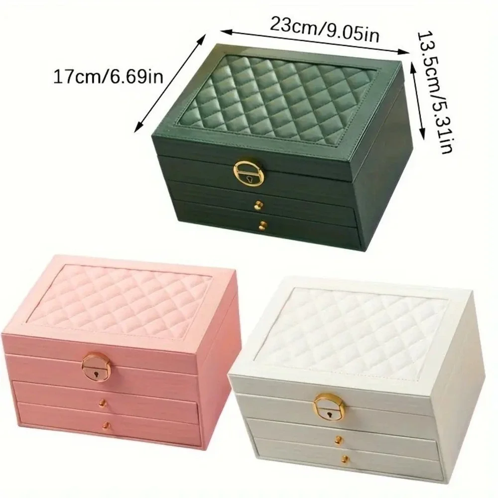 3 Layer PU Leather Soft‎ Lining Jewelry Box, Large Organizer for Women Green US